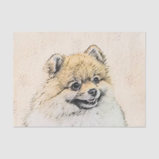 Spitz (Orange) Malerei - Original Hundekunst Seidenpapier (Vorderseite)