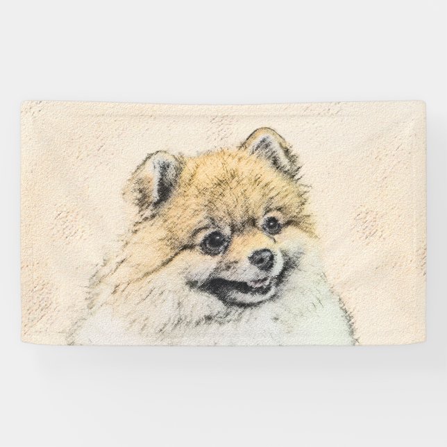 Spitz (Orange) Malerei - Originale Hundekunst Banner (Horizontal)