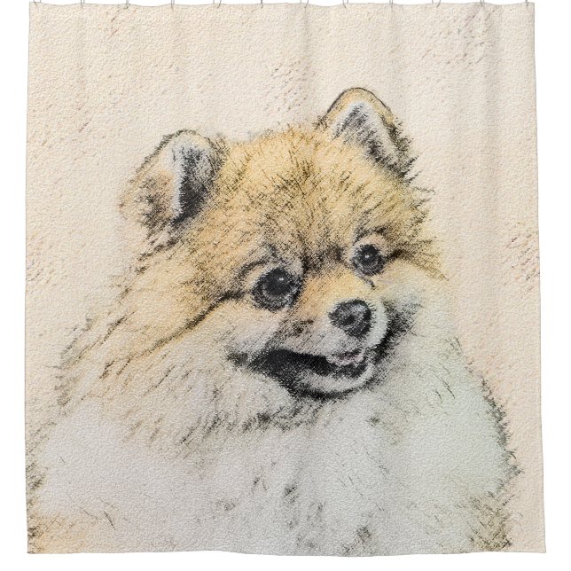 Spitz (Orange) Malerei - Originale Hundekunst Duschvorhang (Vorderseite)