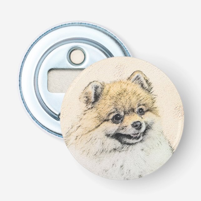 Spitz (Orange) Malerei - Originale Hundekunst Flaschenöffner (Vorderseite)