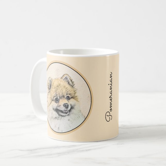 Spitz (Orange) Malerei - Originale Hundekunst Kaffeetasse (Vorderseite Links)