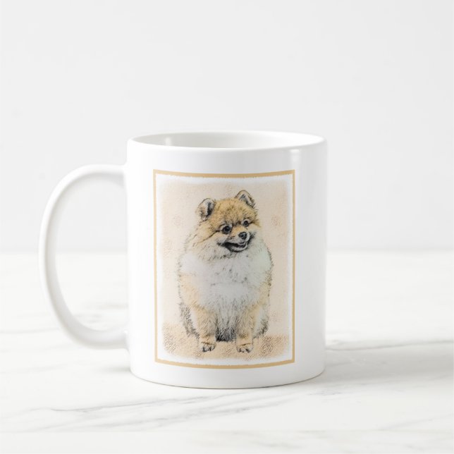 Spitz (Orange) Malerei - Originale Hundekunst Kaffeetasse (Links)