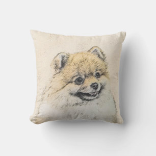 Spitz (Orange) Malerei - Originale Hundekunst Kissen