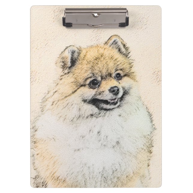 Spitz (Orange) Malerei - Originale Hundekunst Klemmbrett (Vorderseite)