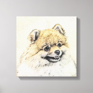 Spitz (Orange) Malerei - Originale Hundekunst Leinwanddruck