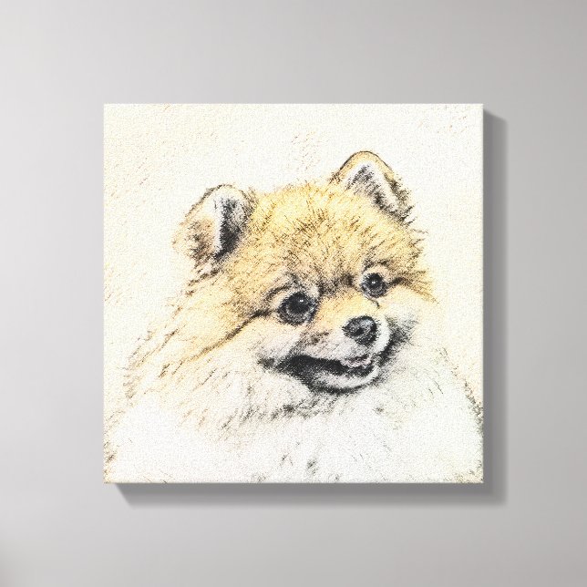 Spitz (Orange) Malerei - Originale Hundekunst Leinwanddruck (Vorderseite)