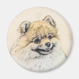 Spitz (Orange) Malerei - Originale Hundekunst Magnet