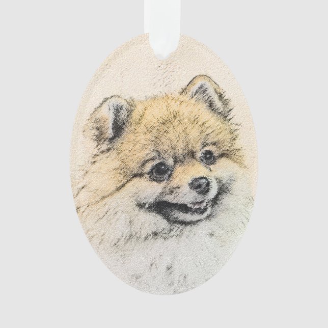 Spitz (Orange) Malerei - Originale Hundekunst Ornament (Vorderseite)