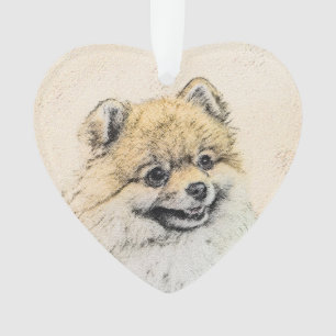 Spitz (Orange) Malerei - Originale Hundekunst Ornament