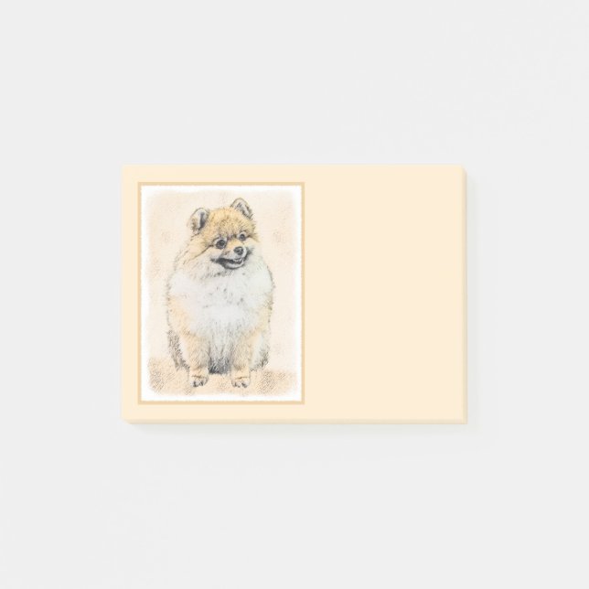 Spitz (Orange) Malerei - Originale Hundekunst Post-it Klebezettel (Vorderseite)