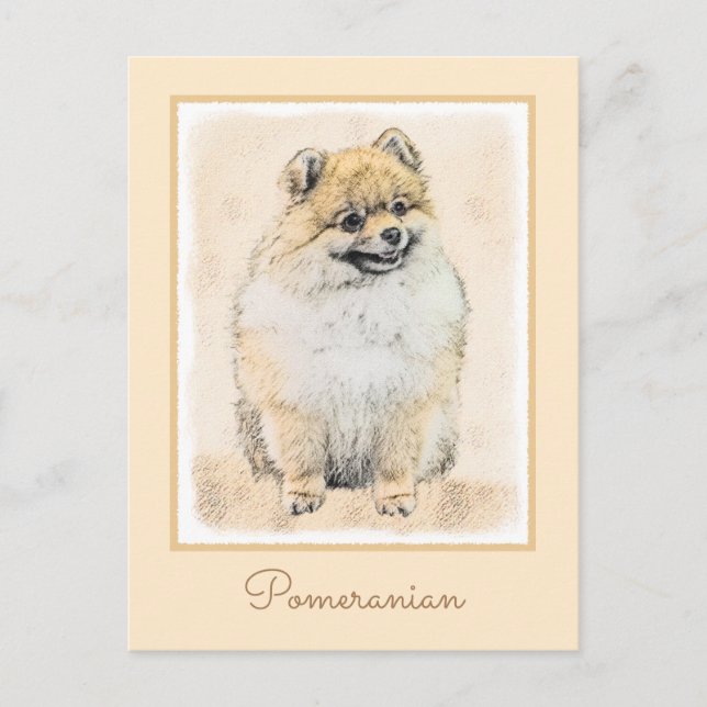 Spitz (Orange) Malerei - Originale Hundekunst Postkarte (Vorderseite)