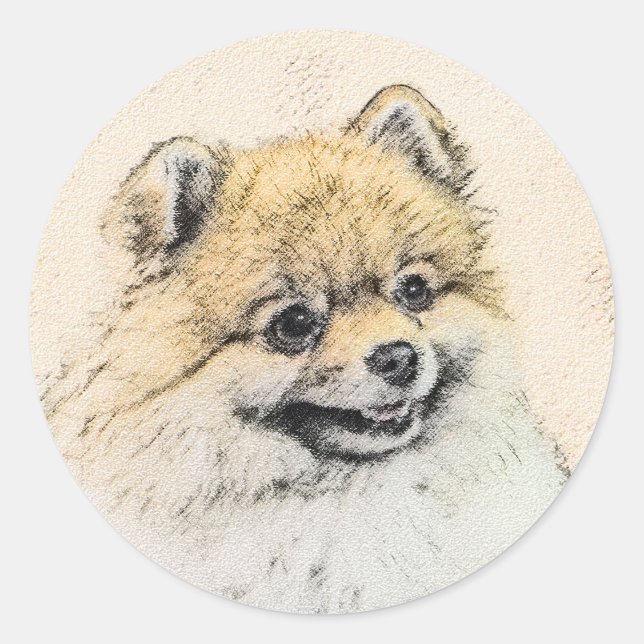 Spitz (Orange) Malerei - Originale Hundekunst Runder Aufkleber (Vorderseite)