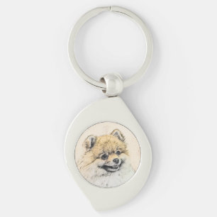 Spitz (Orange) Malerei - Originale Hundekunst Schlüsselanhänger