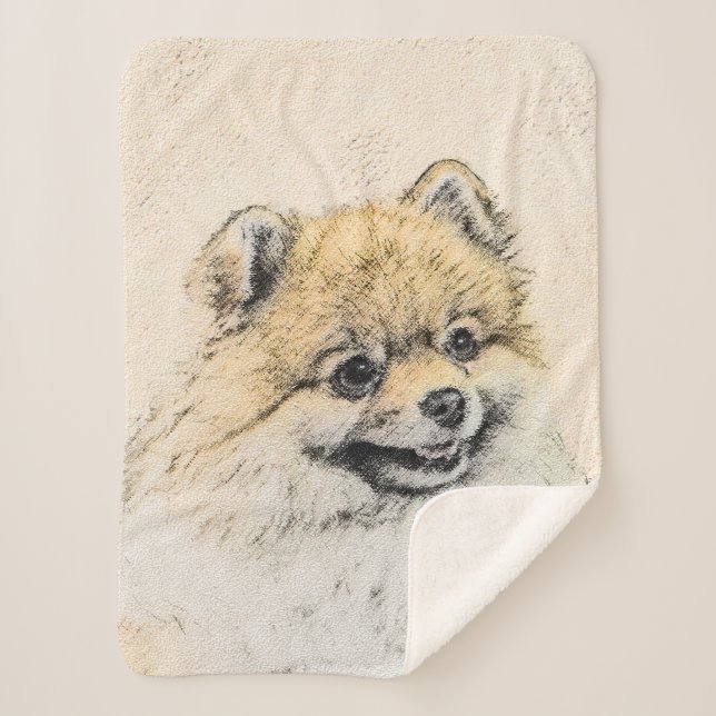 Spitz (Orange) Malerei - Originale Hundekunst Sherpadecke (Vorderseite)