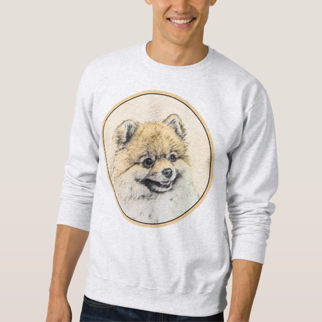 Spitz (Orange) Malerei - Originale Hundekunst Sweatshirt (Vorderseite)