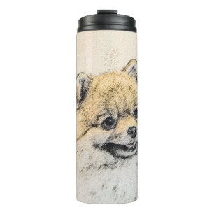 Spitz (Orange) Malerei - Originale Hundekunst Thermosbecher