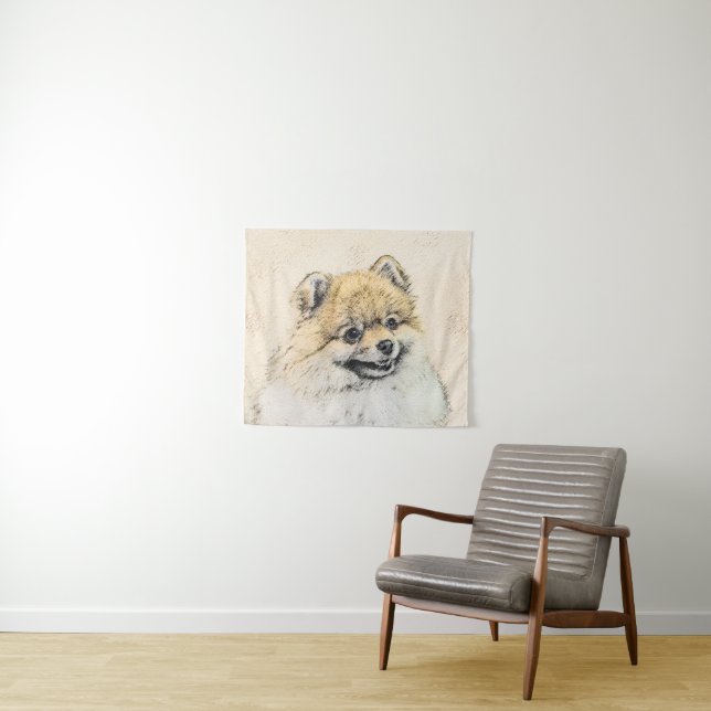 Spitz (Orange) Malerei - Originale Hundekunst Wandteppich (Beispiel (Horizontal))
