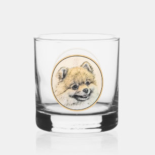 Spitz (Orange) Malerei - Originale Hundekunst Whiskyglas