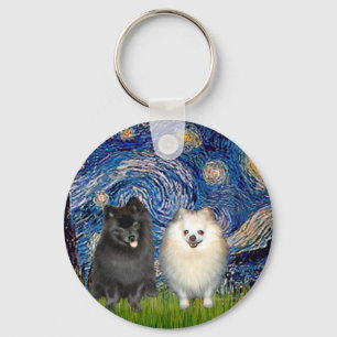 Spitz Pair (B+W)-Starry Night Schlüsselanhänger