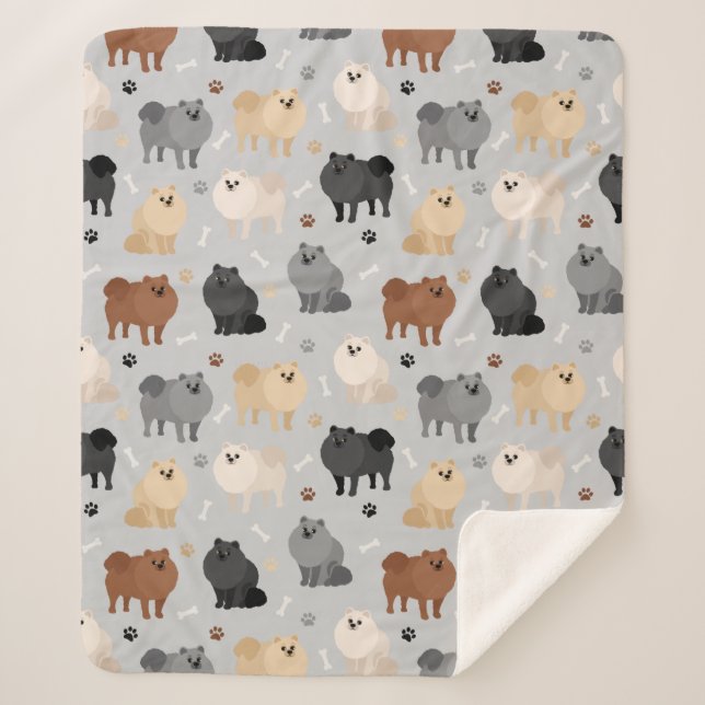 Spitz Paw-Drucke und Dog Bones Sherpa Blanket Sherpadecke (Vorderseite)