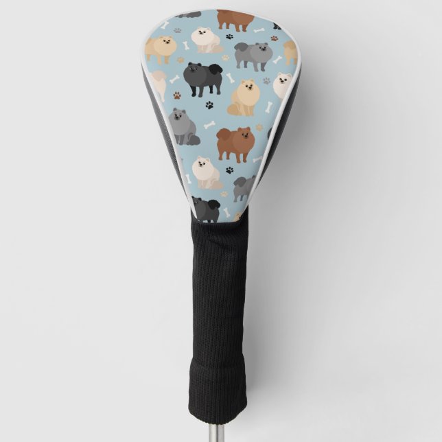 Spitz Paw-Drucke und Hundeknochen Golf Headcover (Vorderseite)