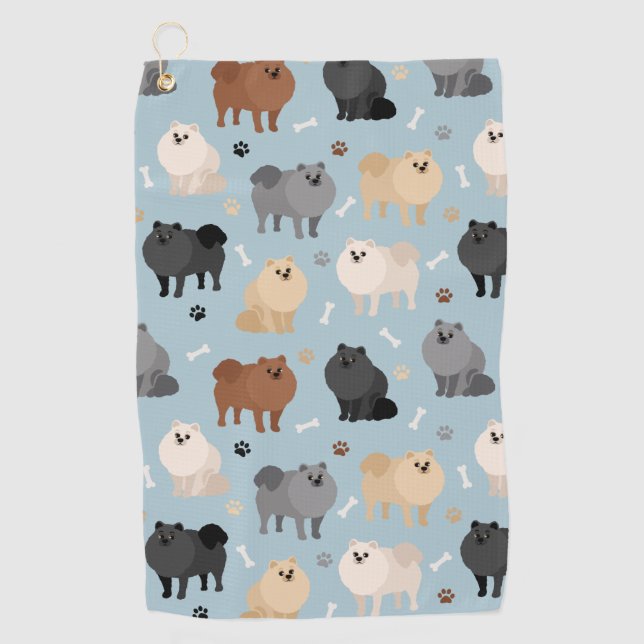 Spitz Paw-Drucke und Hundeknochen Golfhandtuch (Vorderseite)