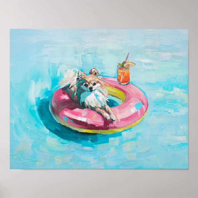 Spitz Pool Schwimmbad Kunstdruckerei: Sommerhund Poster (Vorne)
