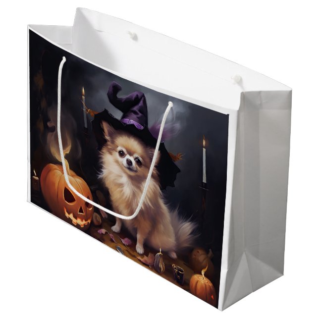 Spitz Pumpkins Halloween Beängstigend Große Geschenktüte (Vorderseite Schrägansicht)