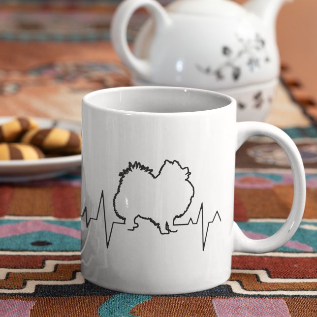 Spitz Rasse Haustier Hund Heartbeat Line Art Liebe Kaffeetasse (Von Creator hochgeladen)