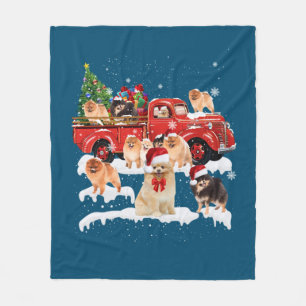 Spitz Reiten Red Truck Xmas Frohe Weihnachten Fleecedecke