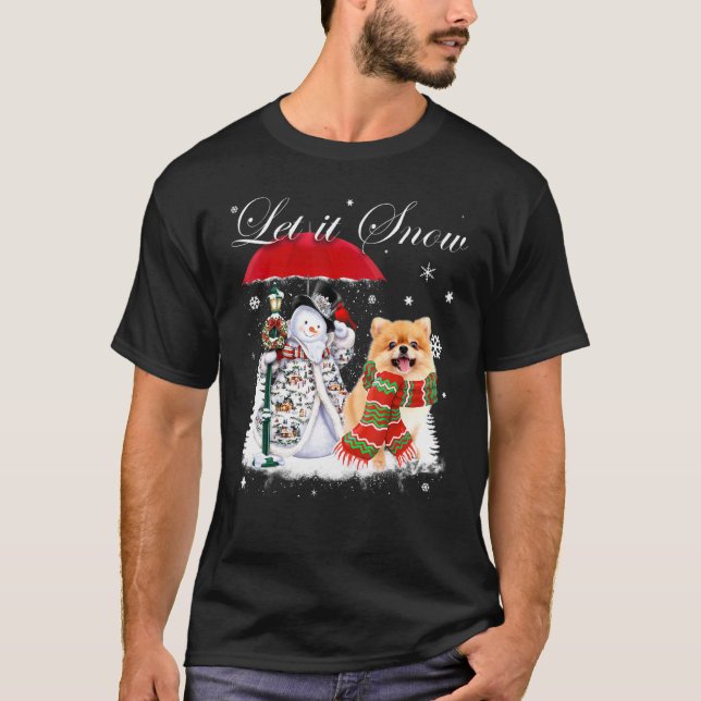 Spitz Santa Dog Weihnachtsschneemann Xmas Pajama T-Shirt (Vorderseite)