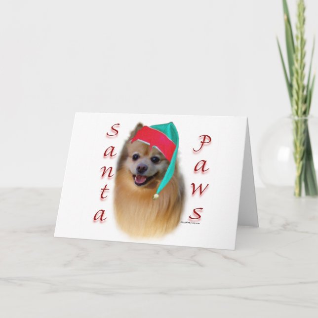 Spitz Santa Paws Feiertagskarte (Vorderseite)