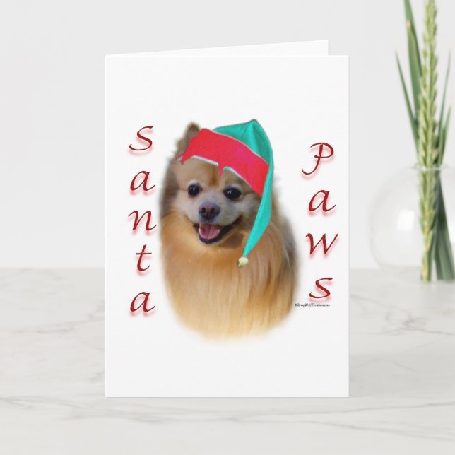 Spitz Santa Paws Feiertagskarte (Vorderseite)