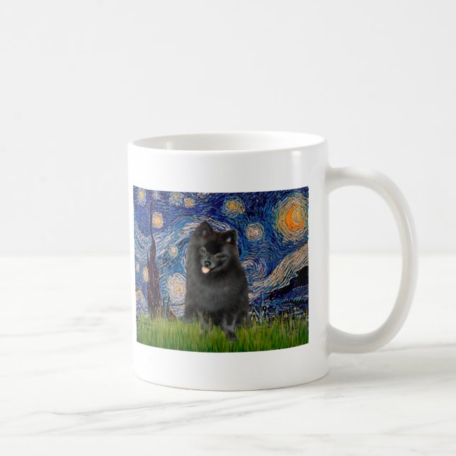 Spitz (schwarz) - Starry Night Tasse (Rechts)