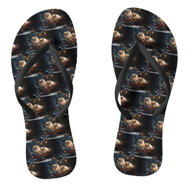 Spitz Snowy Sleigh Weihnachtsdekor Flip Flops (Fußbett)