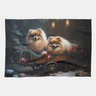 Spitz Snowy Sleigh Weihnachtsdekor Geschirrtuch