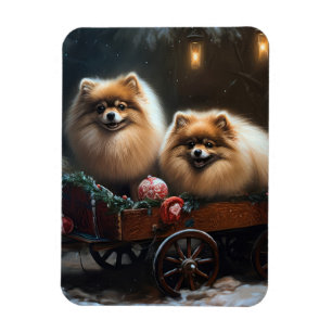 Spitz Snowy Sleigh Weihnachtsdekor Magnet