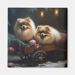 Spitz Snowy Sleigh Weihnachtsdekor Magnet