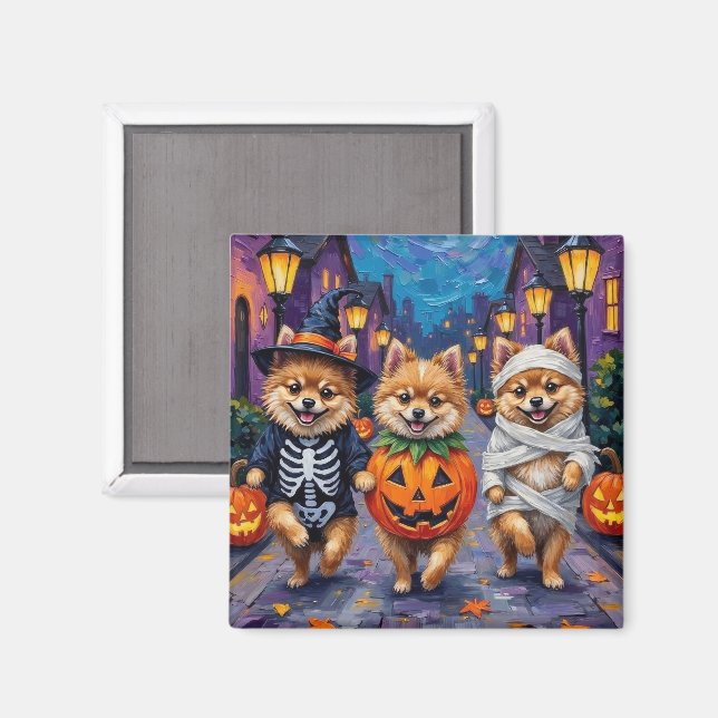 Spitz-Trick-oder-Treating in Halloween-Kostümen Magnet (Vorderseite/Rückseite)