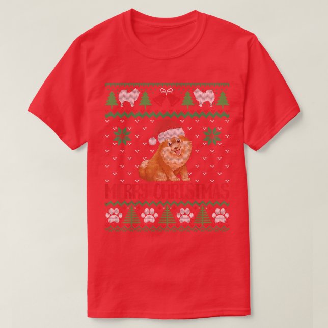 Spitz Ugly Christmas Happy Hund Merry Xmas T-Shirt (Design vorne)