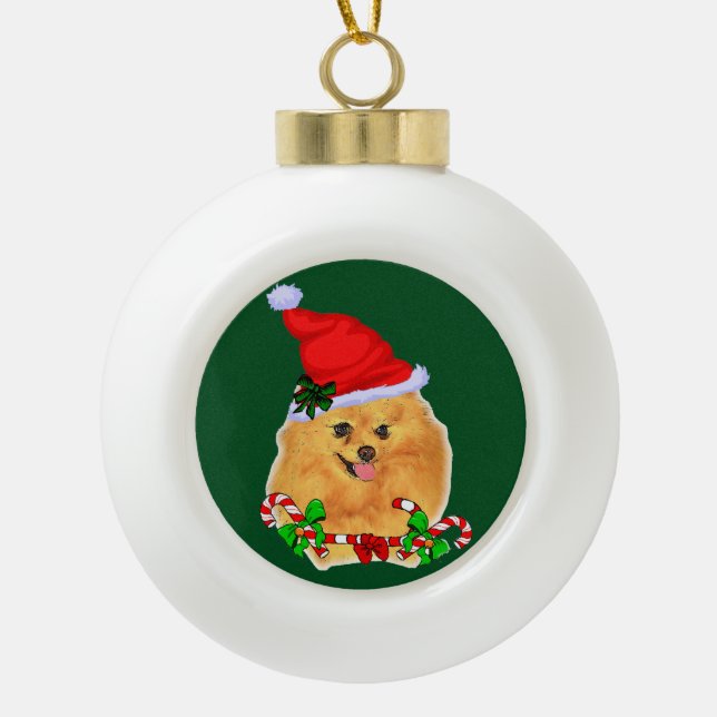 Spitz Weihnachten Keramik Kugel-Ornament (Vorderseite)