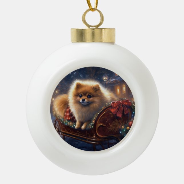Spitz Weihnachts Feierliche Jahreszeit gebürstet Keramik Kugel-Ornament (Vorderseite)