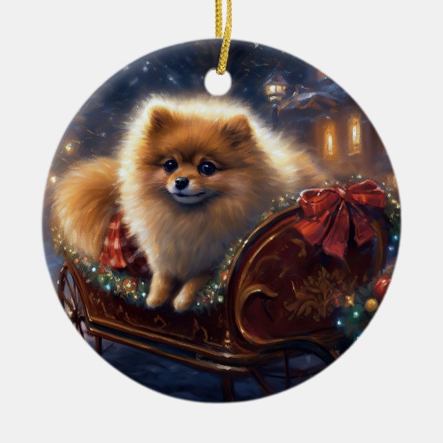 Spitz Weihnachts Feierliche Jahreszeit gebürstet Keramik Ornament (Vorne)