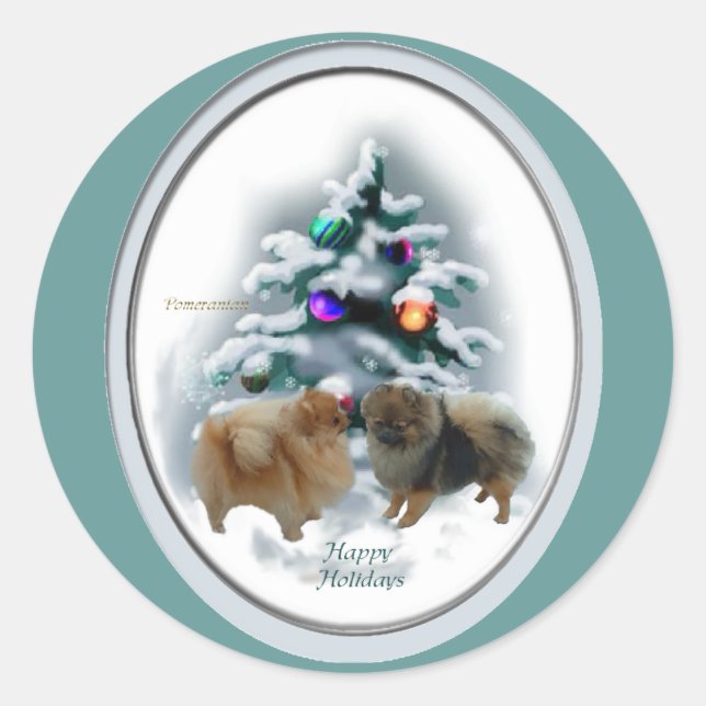 Spitz Weihnachtsgeschenke Runder Aufkleber (Vorderseite)