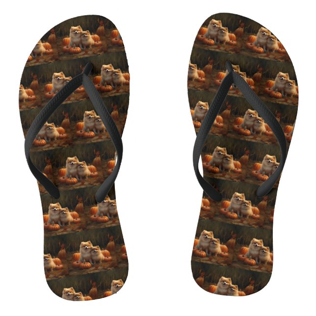 Spitz Welpe Herbst Kürbis Flip Flops (Fußbett)
