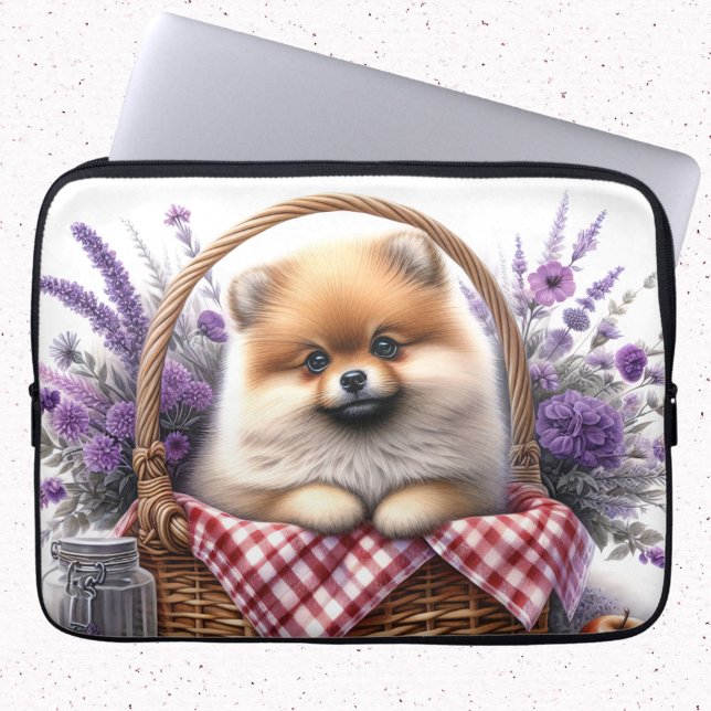 Spitz Welpe Hund Wasserfarbe Wildblume Picnic Laptopschutzhülle (Von Creator hochgeladen)