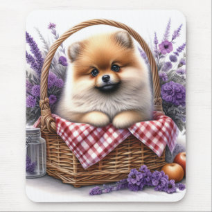 Spitz Welpe Hund Wasserfarbe Wildblume Picnic Mousepad