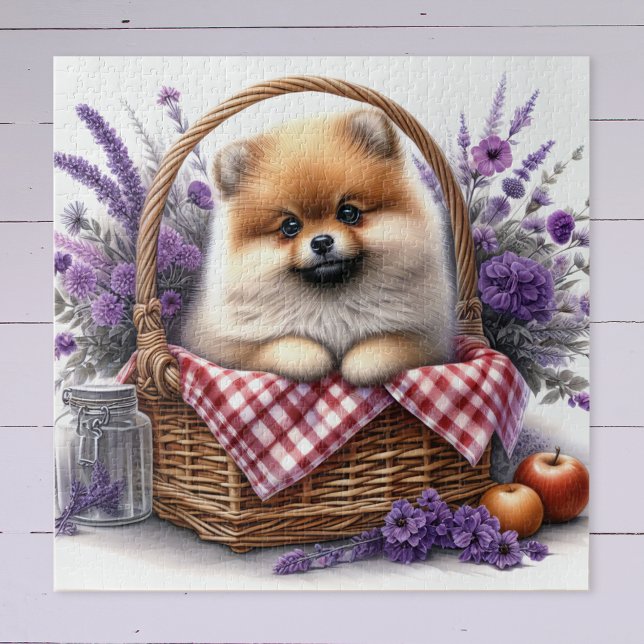 Spitz Welpe Hund Wasserfarbe Wildblume Picnic Puzzle (Von Creator hochgeladen)
