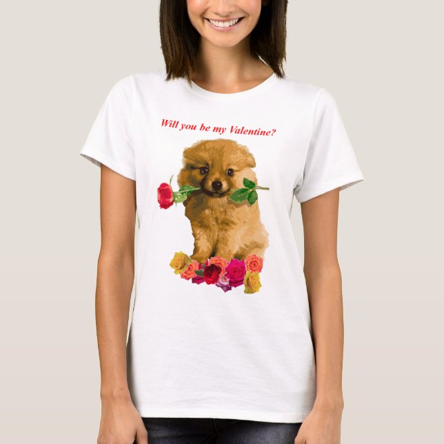 Spitz-Welpe ist meine Valentine-Rosen T-Shirt (Vorderseite)