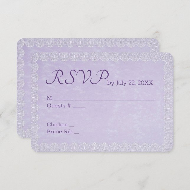 Spitze auf Lavender UAWG Wedding RSVP Karte (Vorne/Hinten)